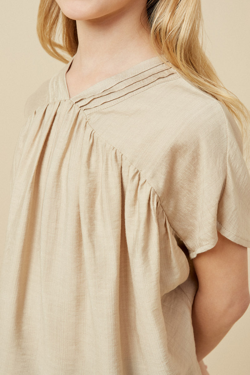 Pleated V Neck Dolman Sleeve Top