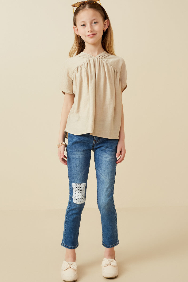 Pleated V Neck Dolman Sleeve Top