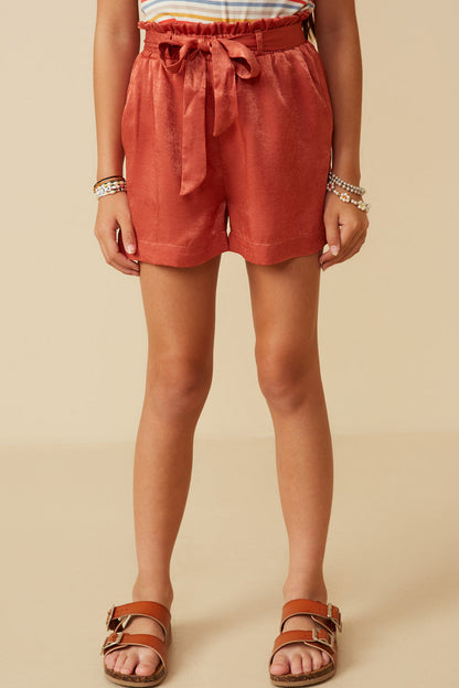 Textured Satin Belted Shorts