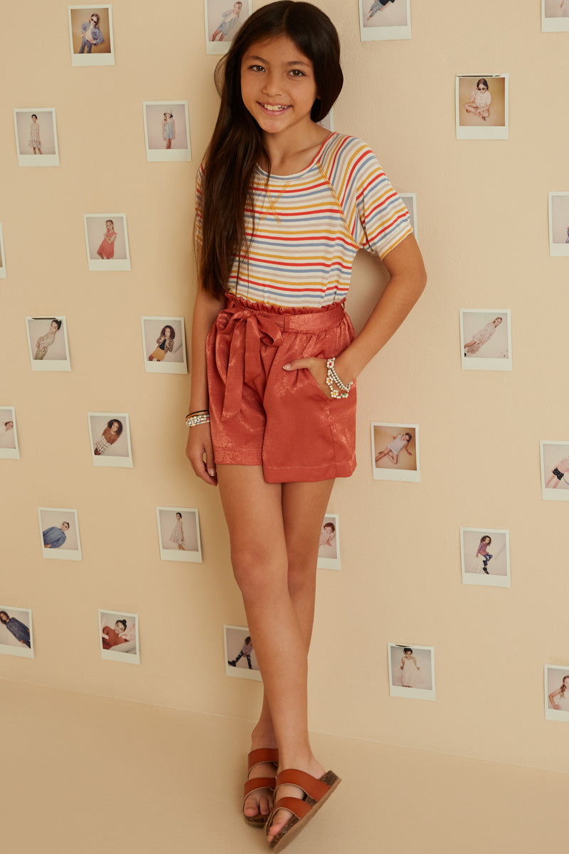 Textured Satin Belted Shorts