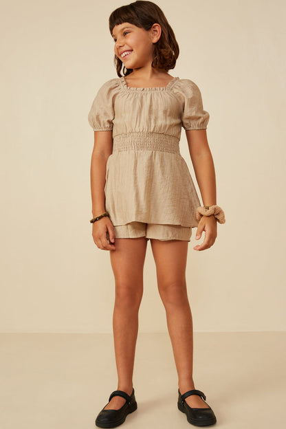 Smocked Skirted Romper - Beige