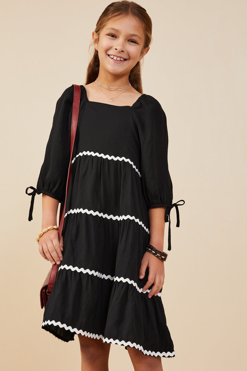 Wavy Twill Trim Dress - Black
