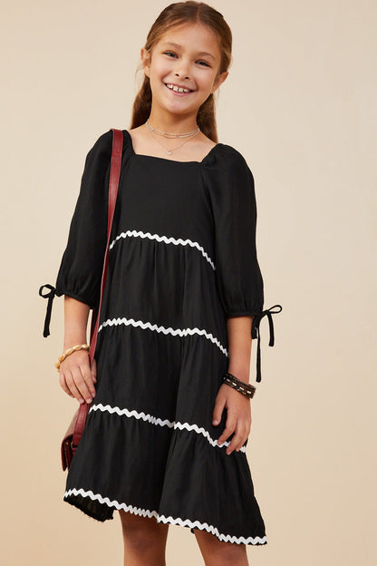 Wavy Twill Trim Dress - Black