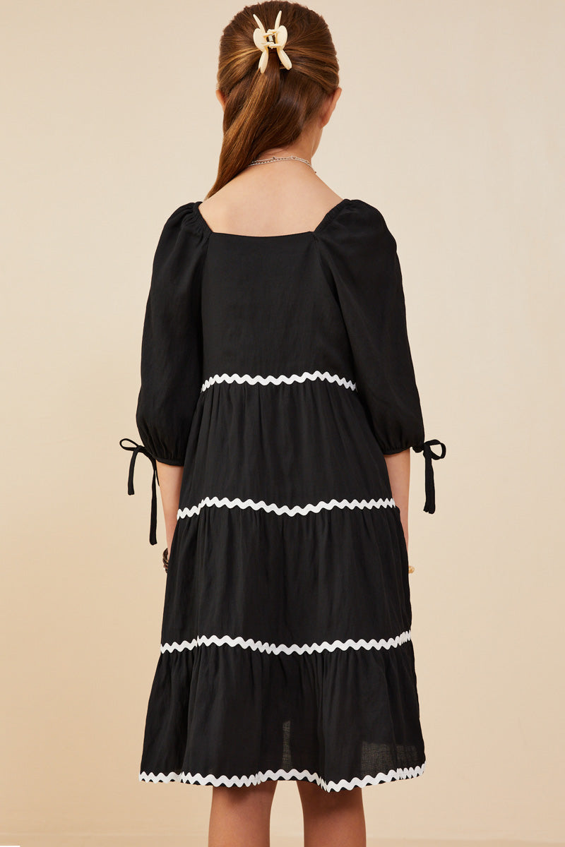 Wavy Twill Trim Dress - Black