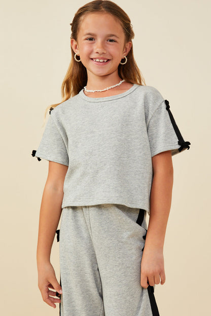 Bow Trim Sleeve Top - Grey