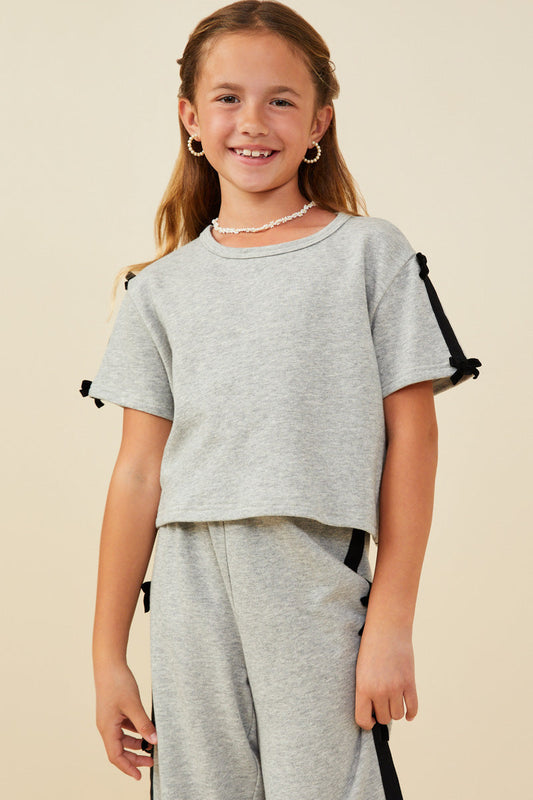 Bow Trim Sleeve Top - Grey