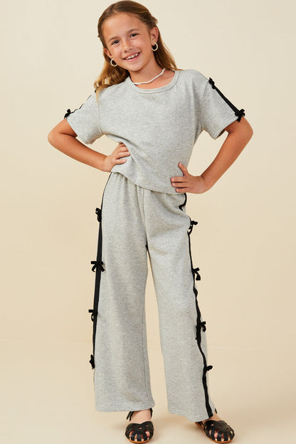 Bow Trim Sleeve Top - Grey
