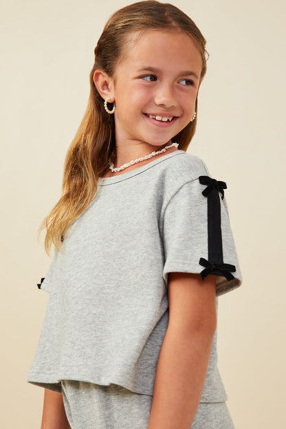 Bow Trim Sleeve Top - Grey