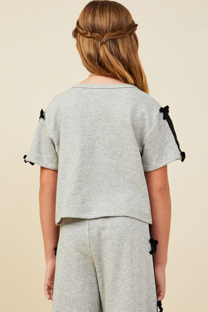 Bow Trim Sleeve Top - Grey