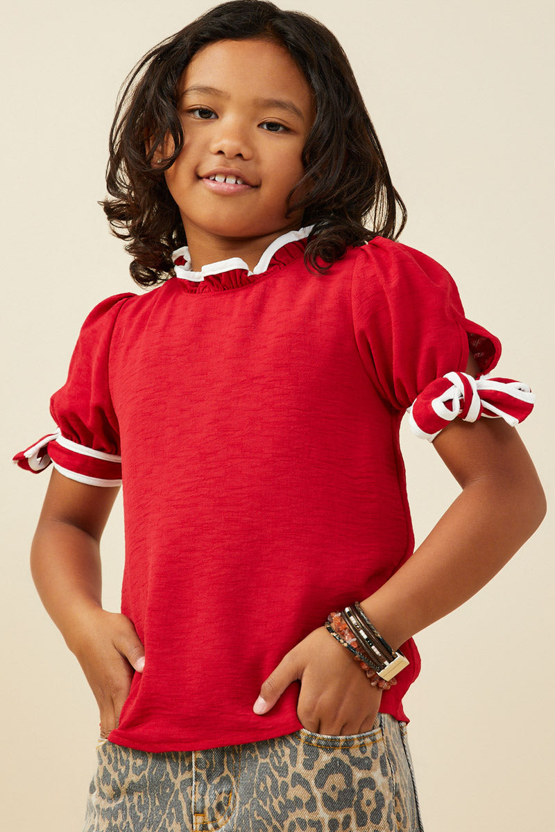 Contrast Piped Tie Top - Red