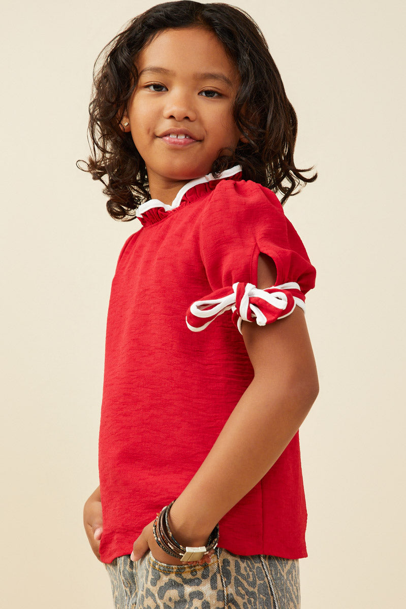 Contrast Piped Tie Top - Red