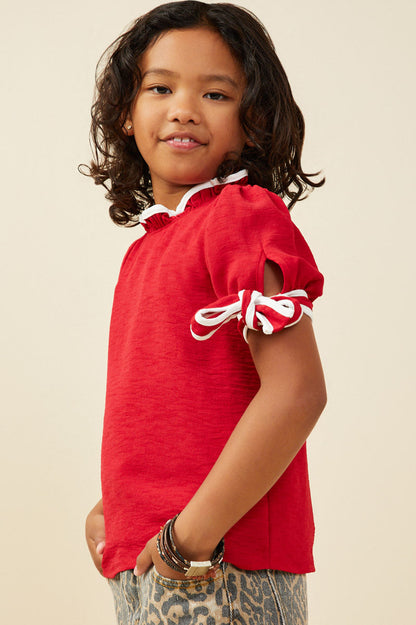 Contrast Piped Tie Top - Red