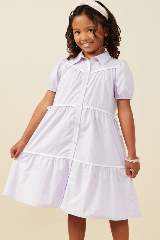 Piping Button Dress - Lavender
