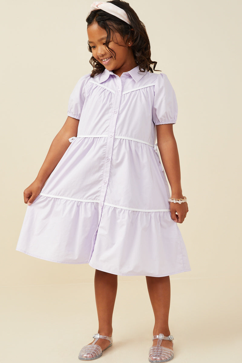 Piping Button Dress - Lavender