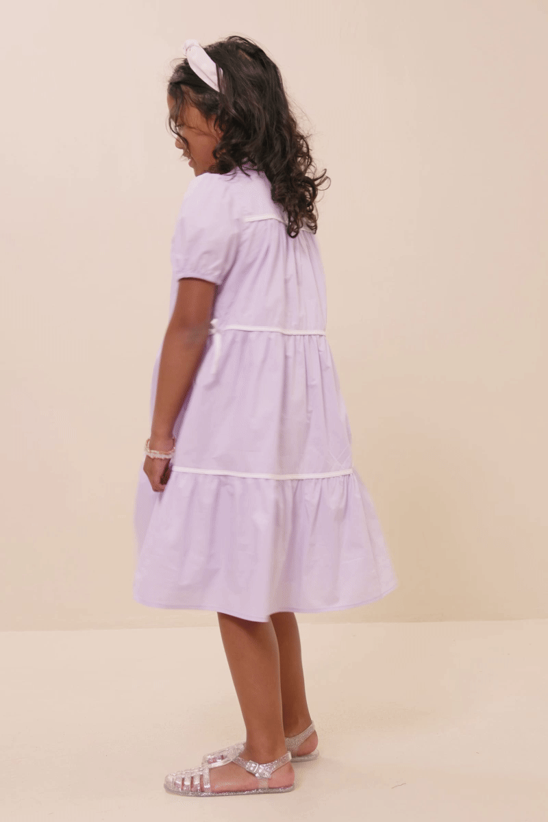 Piping Button Dress - Lavender