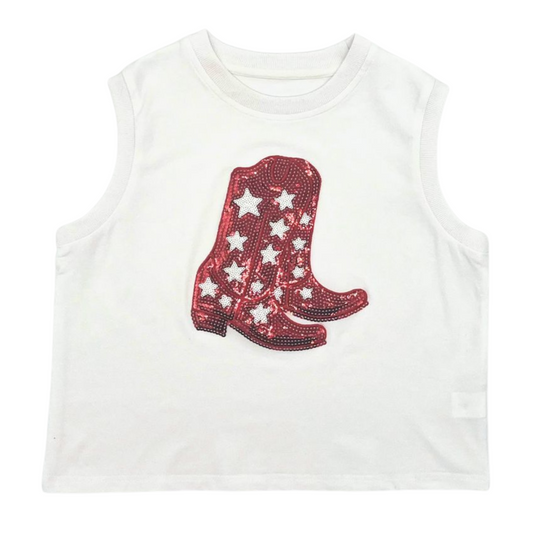 Red/White Sequin Boot Tee