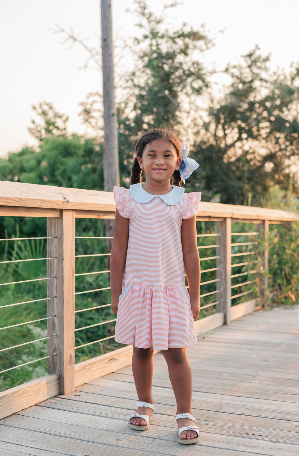 Genevieve Dress - Coral Stripe & Lt. Blue
