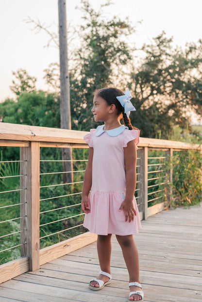 Genevieve Dress - Coral Stripe & Lt. Blue
