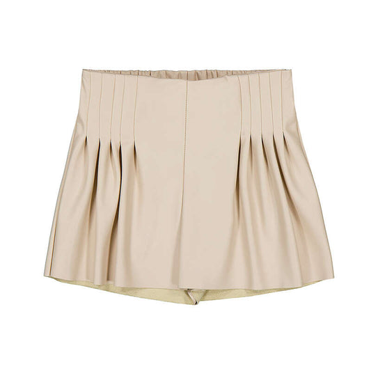 Ecru Leather like Shorts