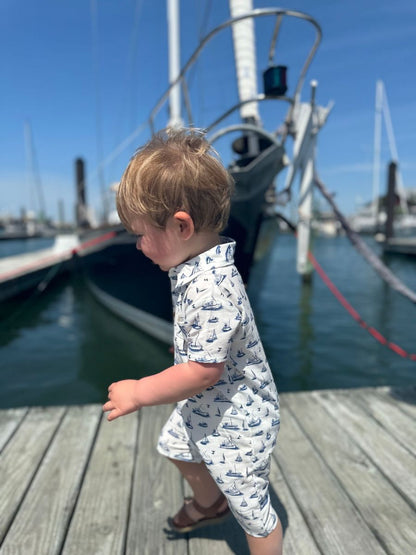 Molokai Romper - Navy Boats