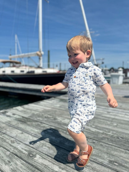 Molokai Romper - Navy Boats