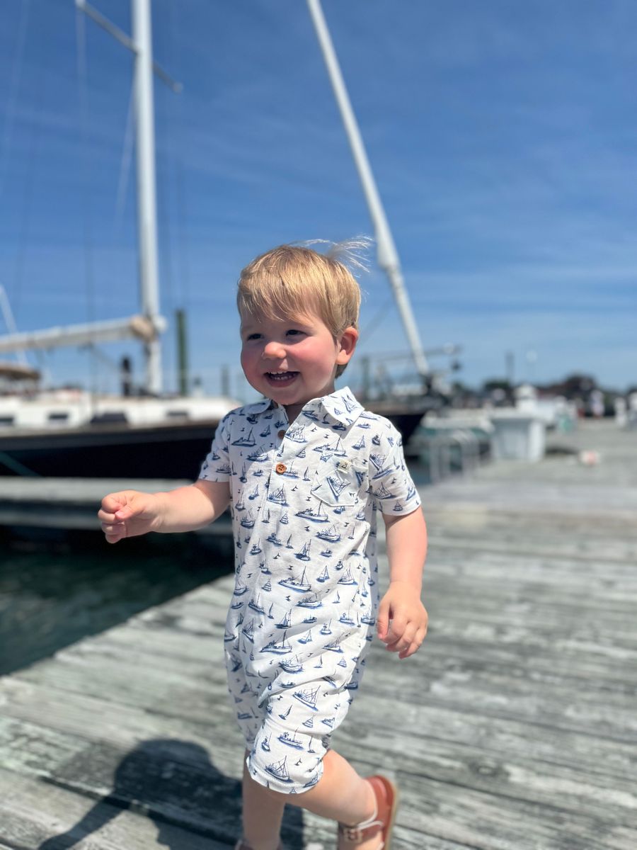 Molokai Romper - Navy Boats