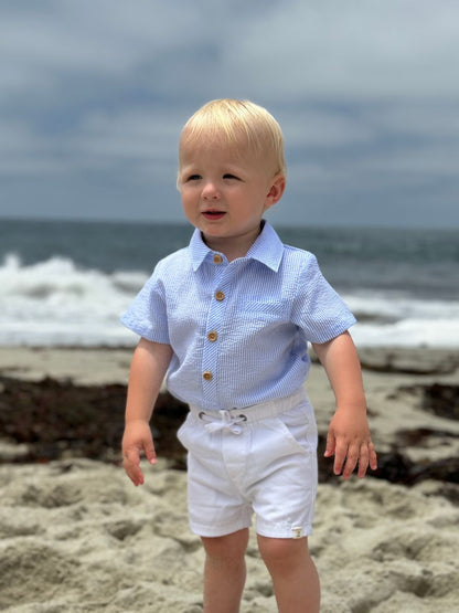 Helford Onesie - Blue Seersucker
