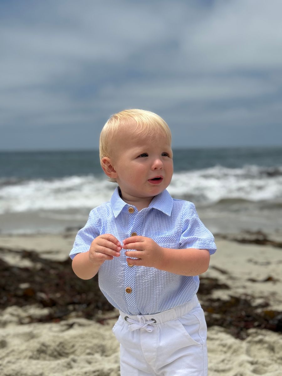 Helford Onesie - Blue Seersucker