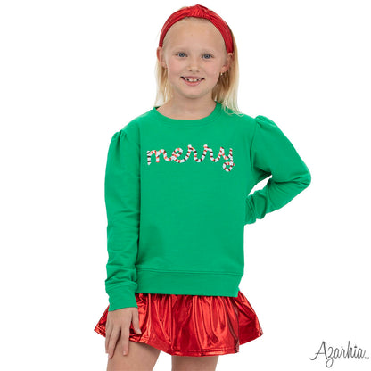 Green Sweatshirt-Sequin Merry