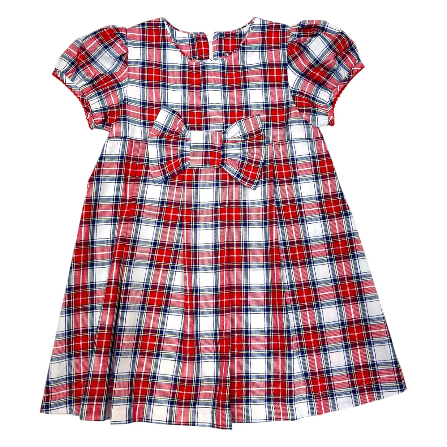 Red/Navy Plaid Bow Dress - 8610