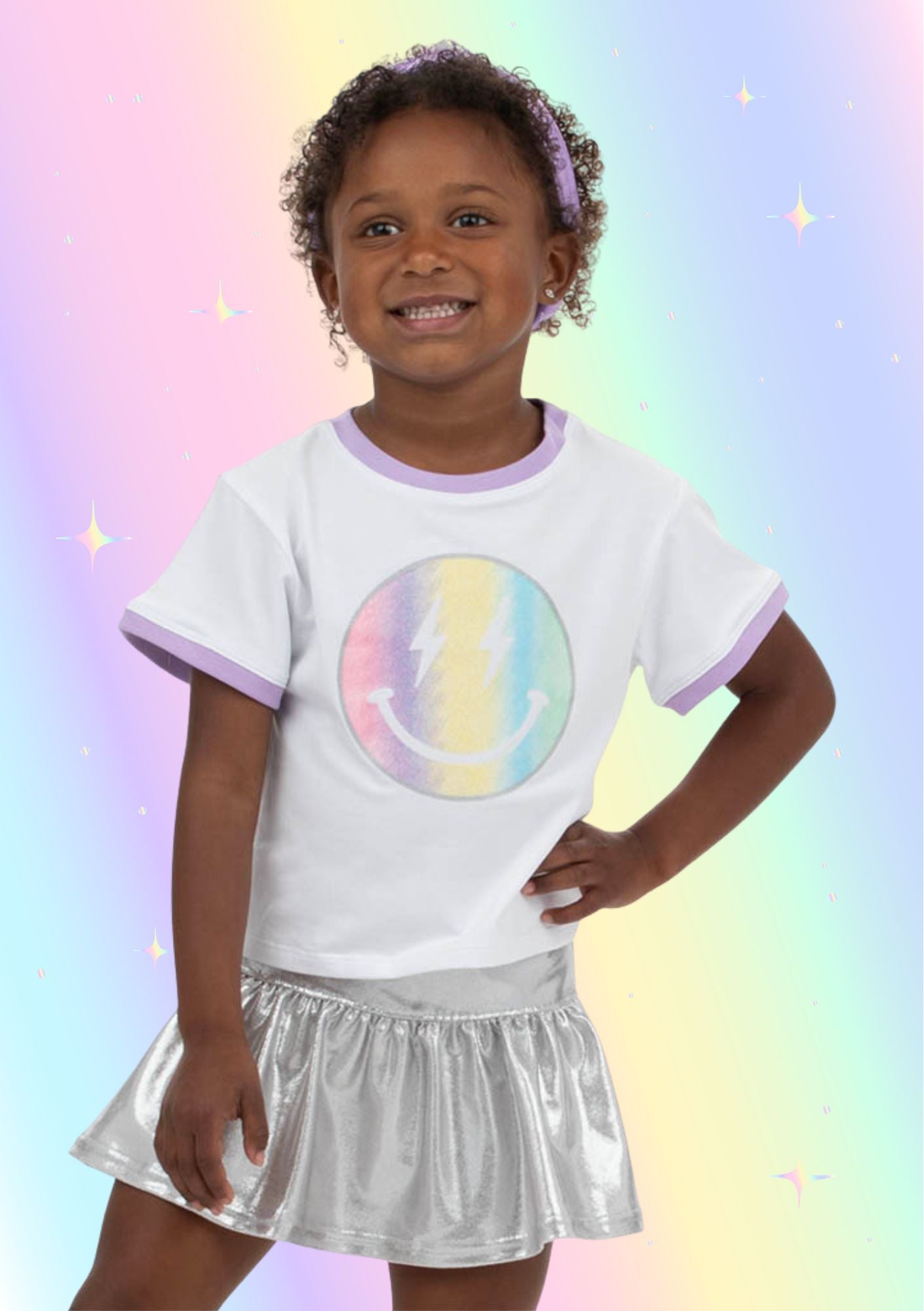 Glitter Pastel Rainbow Smiley Tee