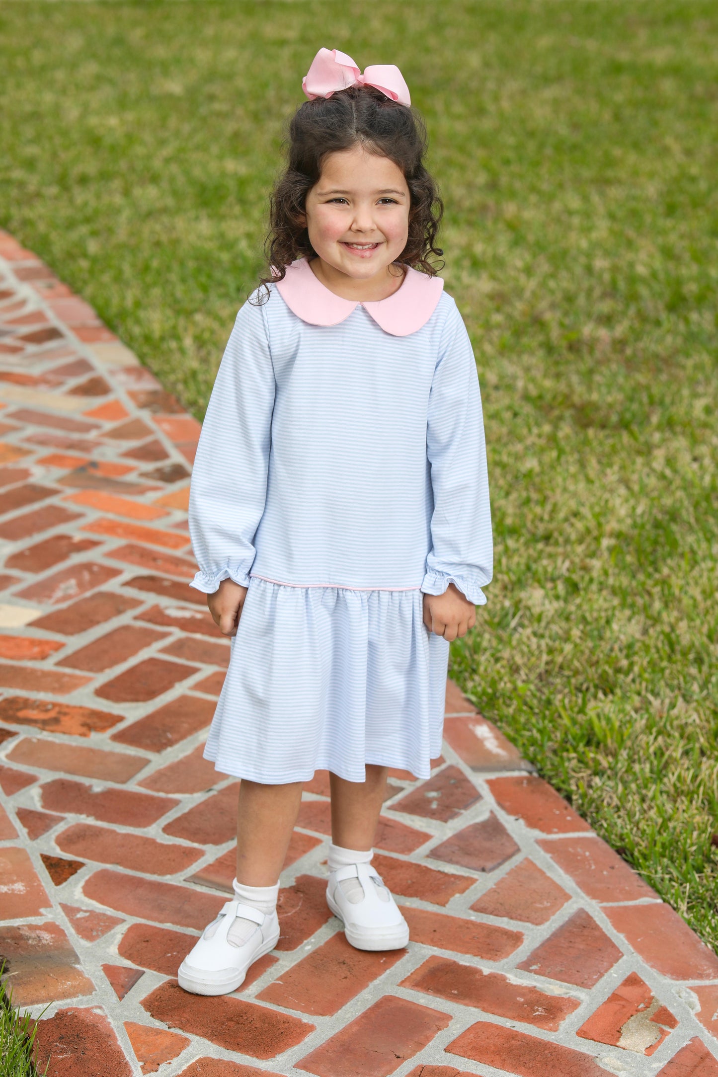 Katherine Dress - Blue Stripe/Pink