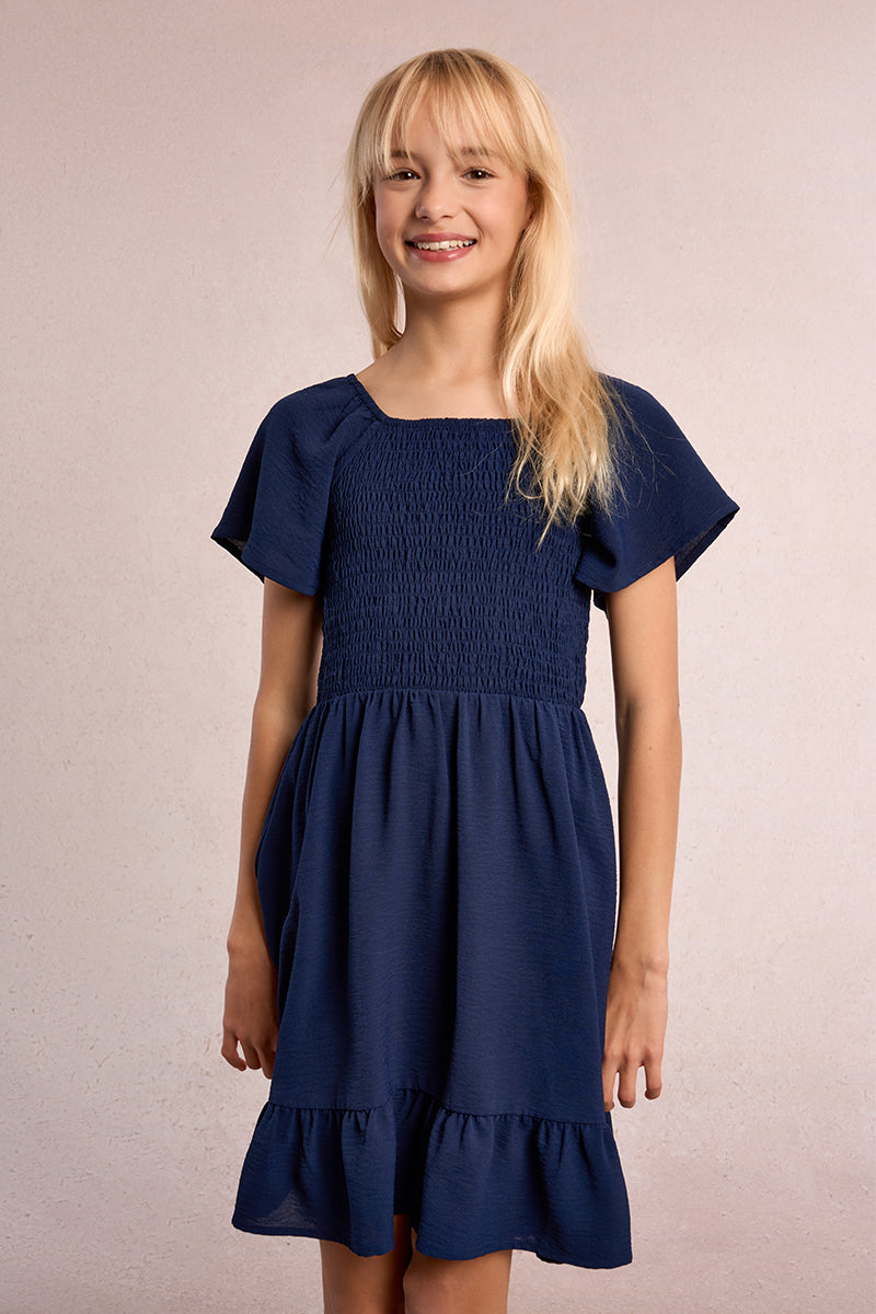 Woven Smocked Navy Dress