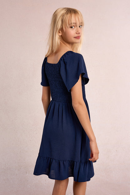 Woven Smocked Navy Dress