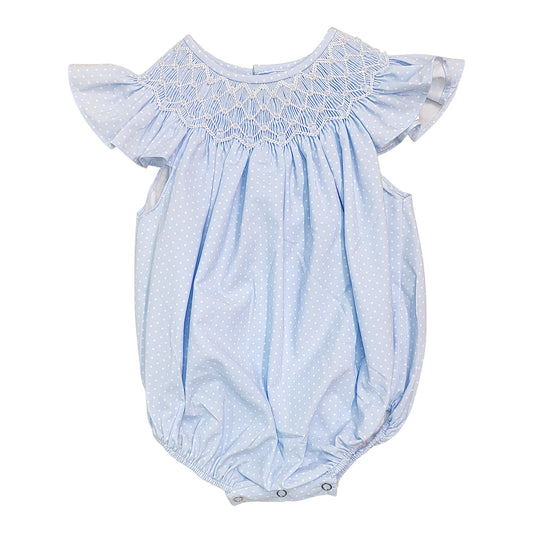Cathy Blue Polka Dot Pearl Smocked Bubble