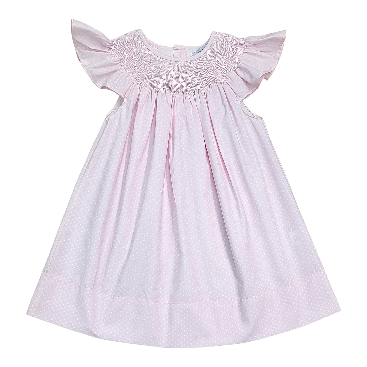 Cathy Pink Polka Dot Pearl Smocked Dress