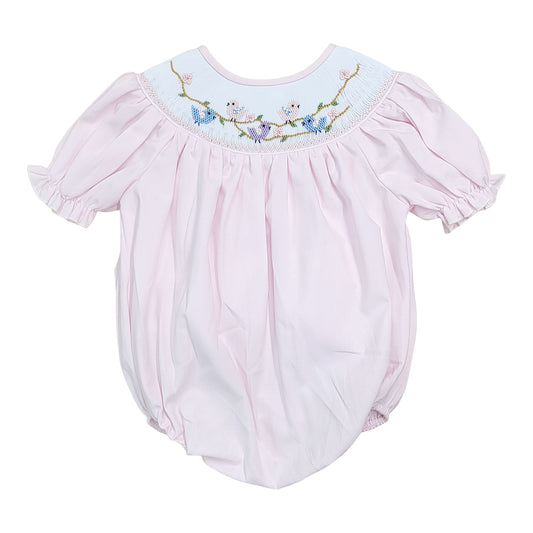 Birds & Blossoms Pink Smocked Bubble