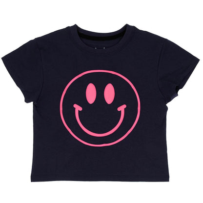 Hot Pink Smiley Tee - Navy
