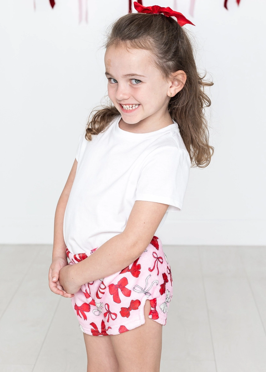 Plush Shorts - Red Bows