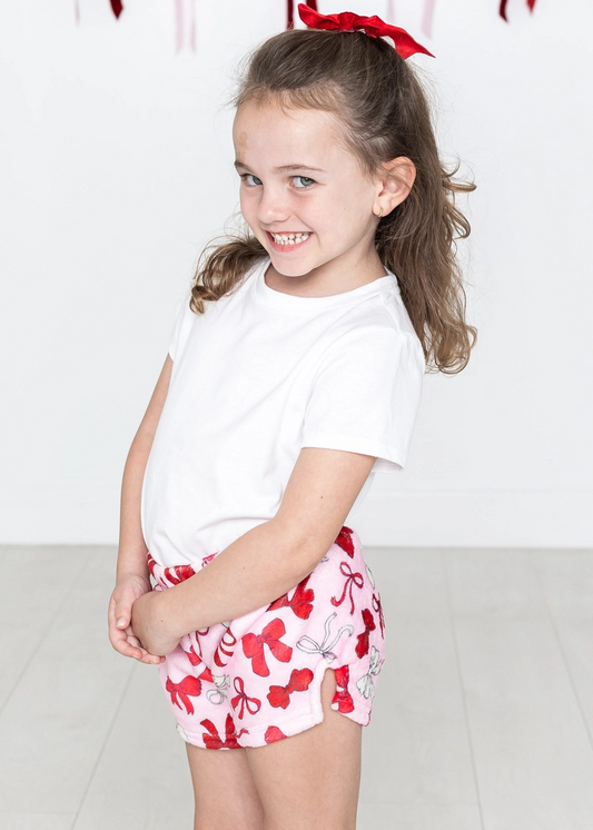 Plush Shorts - Red Bows