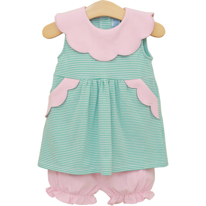 Penelope Bloomer Set - Mint & Light Pink Stripe
