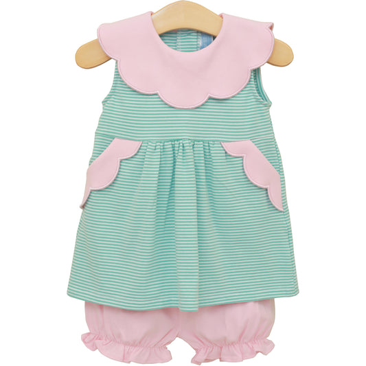 Penelope Bloomer Set - Mint & Light Pink Stripe