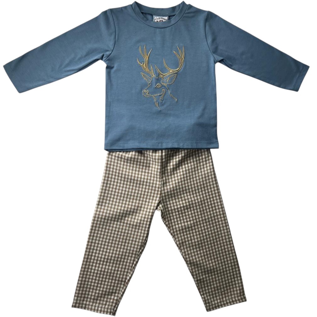 Deer Embroidery Pant Set
