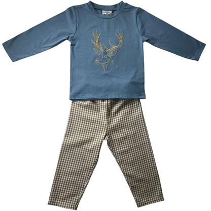 Deer Embroidery Pant Set