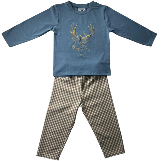 Deer Embroidery Pant Set