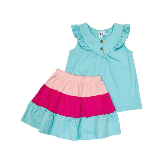 Aqua Top W Colorblock Skirt