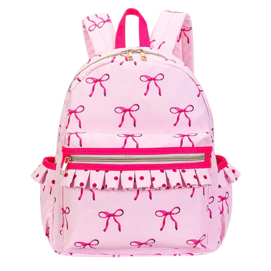 Bow Print Ruffle Backpack