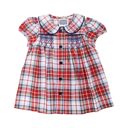 Red/Navy Plaid Geo Dress - 7968