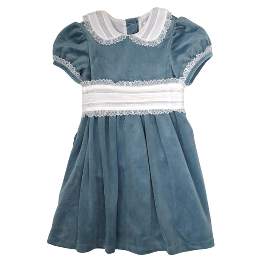 Blue Velvet Dress W/ Lace