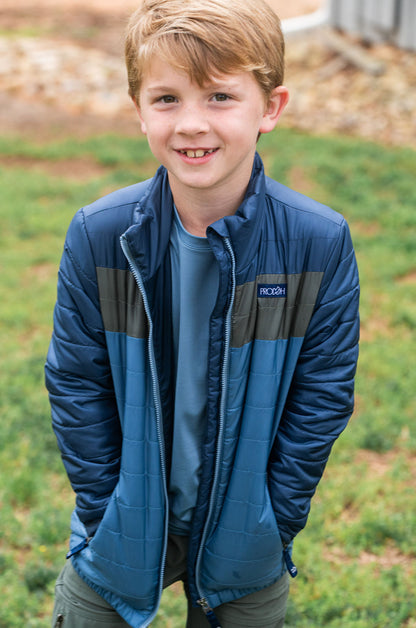 Colorblock Puffer Jacket - Denim Blue